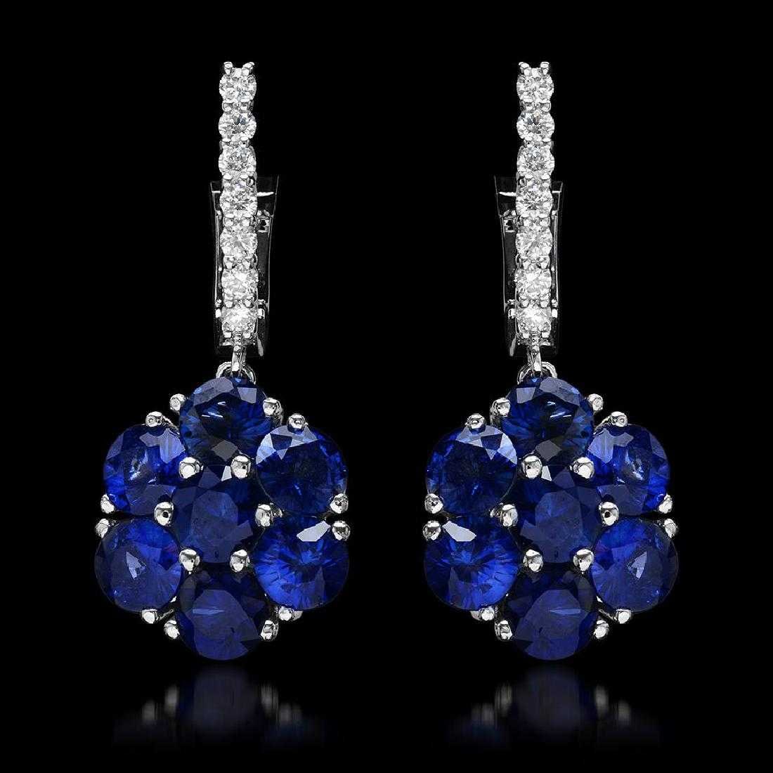 14K White Gold 5.72ct Sapphire and 0.45ct Diamond Earrings: Retail: $5,235.00 ****** 14K White Gold 5.72ct Sapphire and 0.45ct Diamond Earrings ****** Metal: 14K White Gold / Total Item Weight: 6.0 Grams / Country Made: United States / / Main Stone: Sapphire /