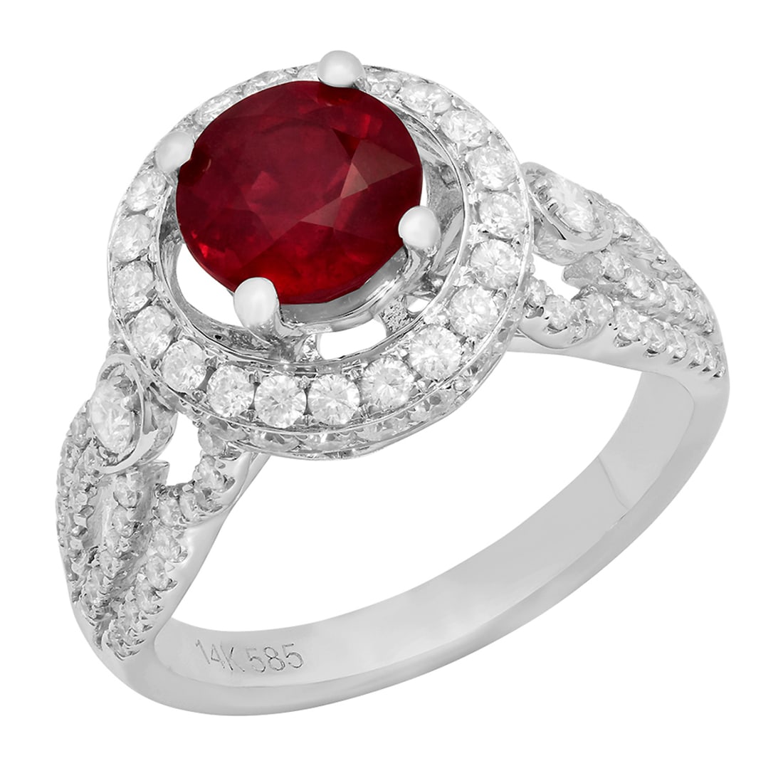 14k White Gold 1.94ct Ruby 0.97ct Diamond Ring: Retail: $5,825.00 ****** 14k White Gold 1.94ct Ruby 0.97ct Diamond Ring ****** Metal: 14K White Gold / Total Item Weight: 5.31 grams / Country Made: United States / / Main Stone: Ruby / Color: Intense