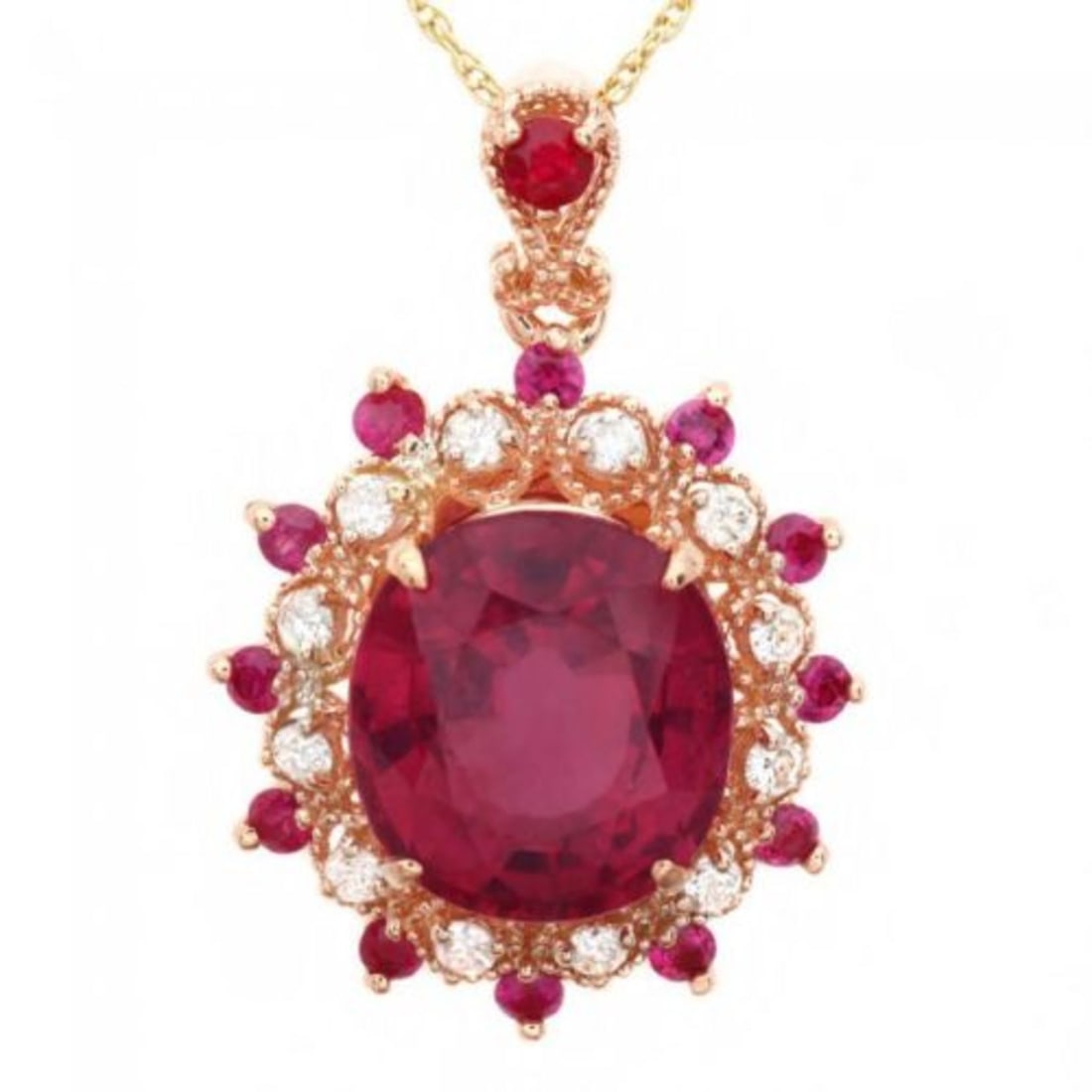 14K Gold 6.97ct Ruby 0.21ct Diamond Pendant - 2
