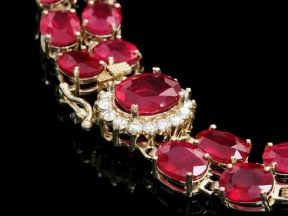 14K Yellow Gold 57.88ct Ruby and 0.53ct Diamond Bracelet - 2