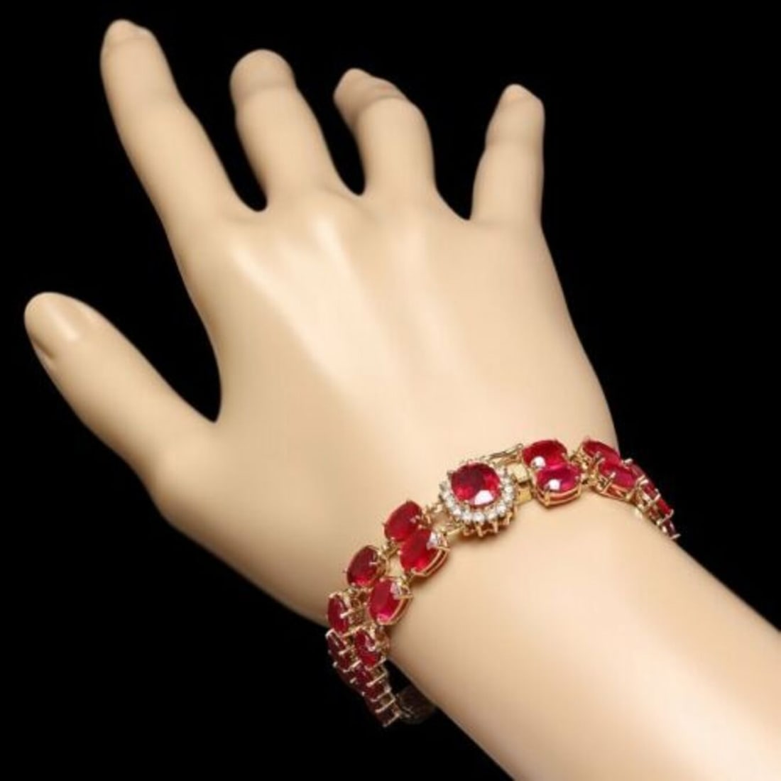 14K Yellow Gold 57.88ct Ruby and 0.53ct Diamond Bracelet - 3