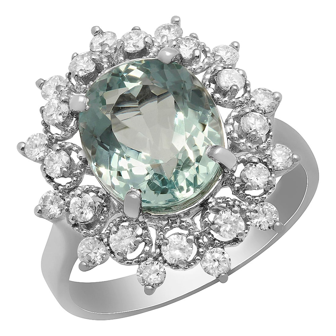 14k White Gold 3.33ct Aquamarine 0.67ct Diamond Ring: Retail: $6,170.00 ****** 14k White Gold 3.33ct Aquamarine 0.67ct Diamond Ring ****** Metal: 14K White Gold / Total Item Weight: 4.30 grams / Country Made: United States / / Main Stone: Aquamarine /