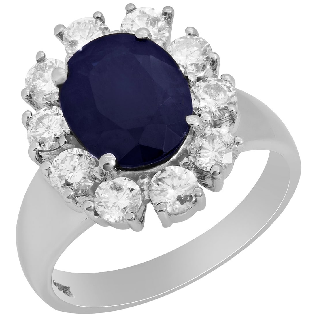 14k White Gold 2.96ct Sapphire 1.23ct Diamond Ring: Retail: $3,400.00 ****** 14k White Gold 2.96ct Sapphire 1.23ct Diamond Ring ****** Metal: 14K White Gold / Total Item Weight: 6.50 grams / Country Made: United States / / Main Stone: Sapphire / Color: