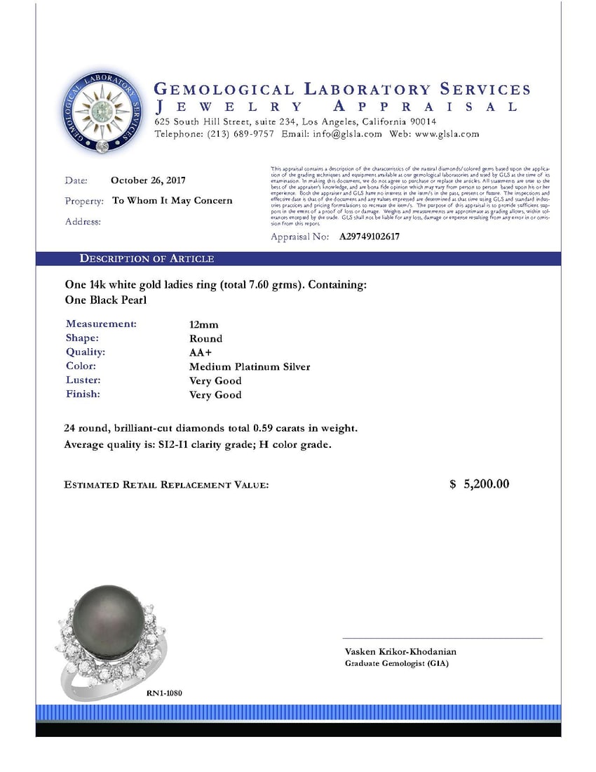 14k White Gold 12mm Pearl 0.59ct Diamond Ring - 4