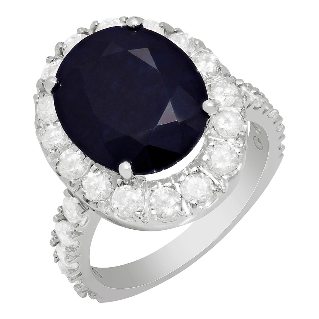 14k White Gold 7.61ct Sapphire 2.09ct Diamond Ring: Retail: $10,770.00 ****** 14k White Gold 7.61ct Sapphire 2.09ct Diamond Ring ****** Metal: 14K White Gold / Total Item Weight: 7.40 grams / Country Made: United States / / Main Stone: Sapphire / Color