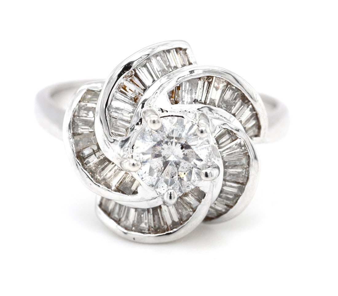 18K White Gold Ladies Ring with 0.68ct Center Diamond and 1.34tcw Diamonds: Retail: $7,000.00 ****** 18K White Gold Ladies Ring with 0.68ct Center Diamond and 1.34tcw Diamonds ****** Size: 6.5 / Metal: 18K White Gold / Total Item Weight: 5.03 Grams / Country Made: United Stat