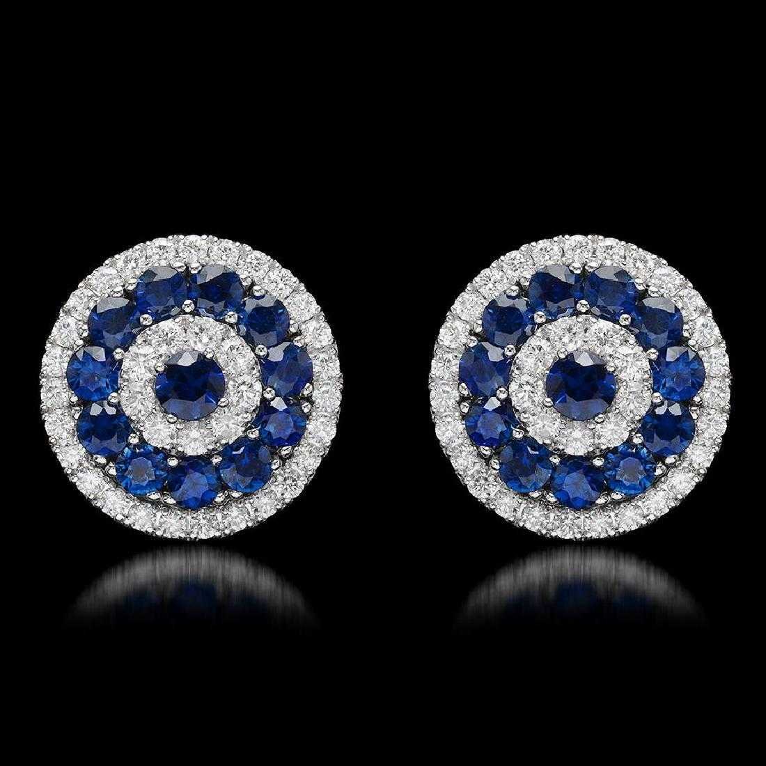14K White Gold 4.54ct Sapphire and 1.66ct Diamond Earrings (1 of 4)