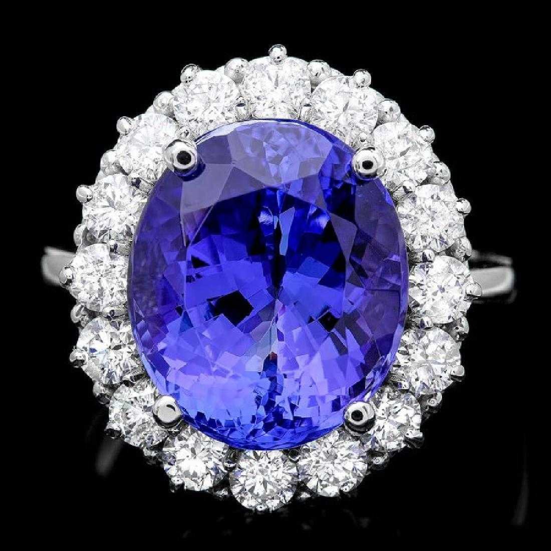 14K White Gold 9.39ct Tanzanite and 1.49ct Diamond Ring: Retail: $38,420.00 ****** 14K White Gold 9.39ct Tanzanite and 1.49ct Diamond Ring ****** Metal: 14K White Gold / Total Item Weight: 7.5 Grams / Country Made: United States / / Main Stone: Tanzanite /