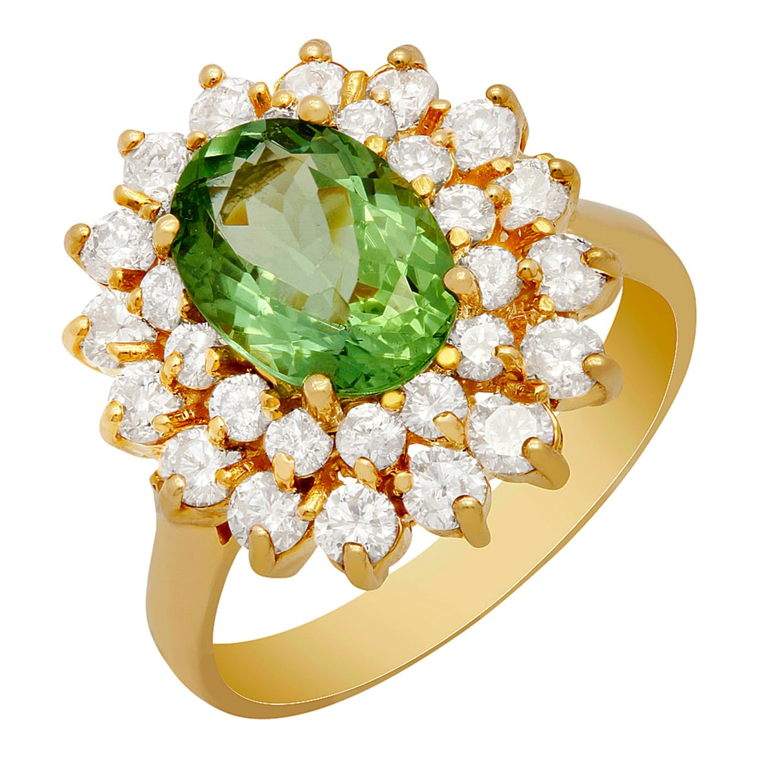 14k Yellow Gold 1.92ct Green Tourmaline 1.44ct Diamond Ring: Retail: $7,605.00 ****** 14k Yellow Gold 1.92ct Green Tourmaline 1.44ct Diamond Ring ****** Metal: 14K Yellow Gold / Total Item Weight: 5.40 grams / Country Made: United States / / Main Stone: Green T