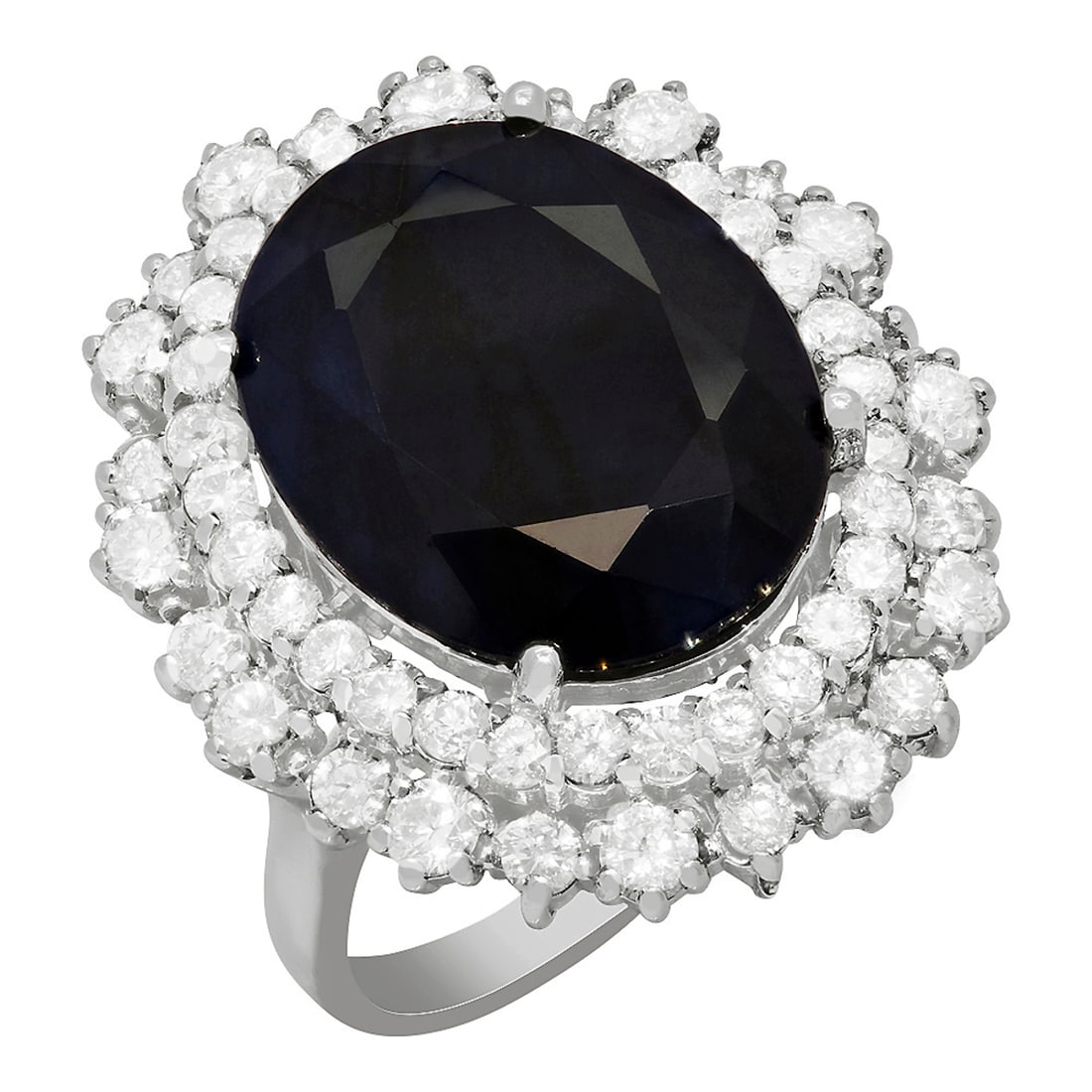 14k White Gold 12.31ct Sapphire 1.91ct Diamond Ring: Retail: $11,625.00 ****** 14k White Gold 12.31ct Sapphire 1.91ct Diamond Ring ****** Metal: 14K White Gold / Total Item Weight: 9.96 grams / Country Made: United States / / Main Stone: Sapphire /
