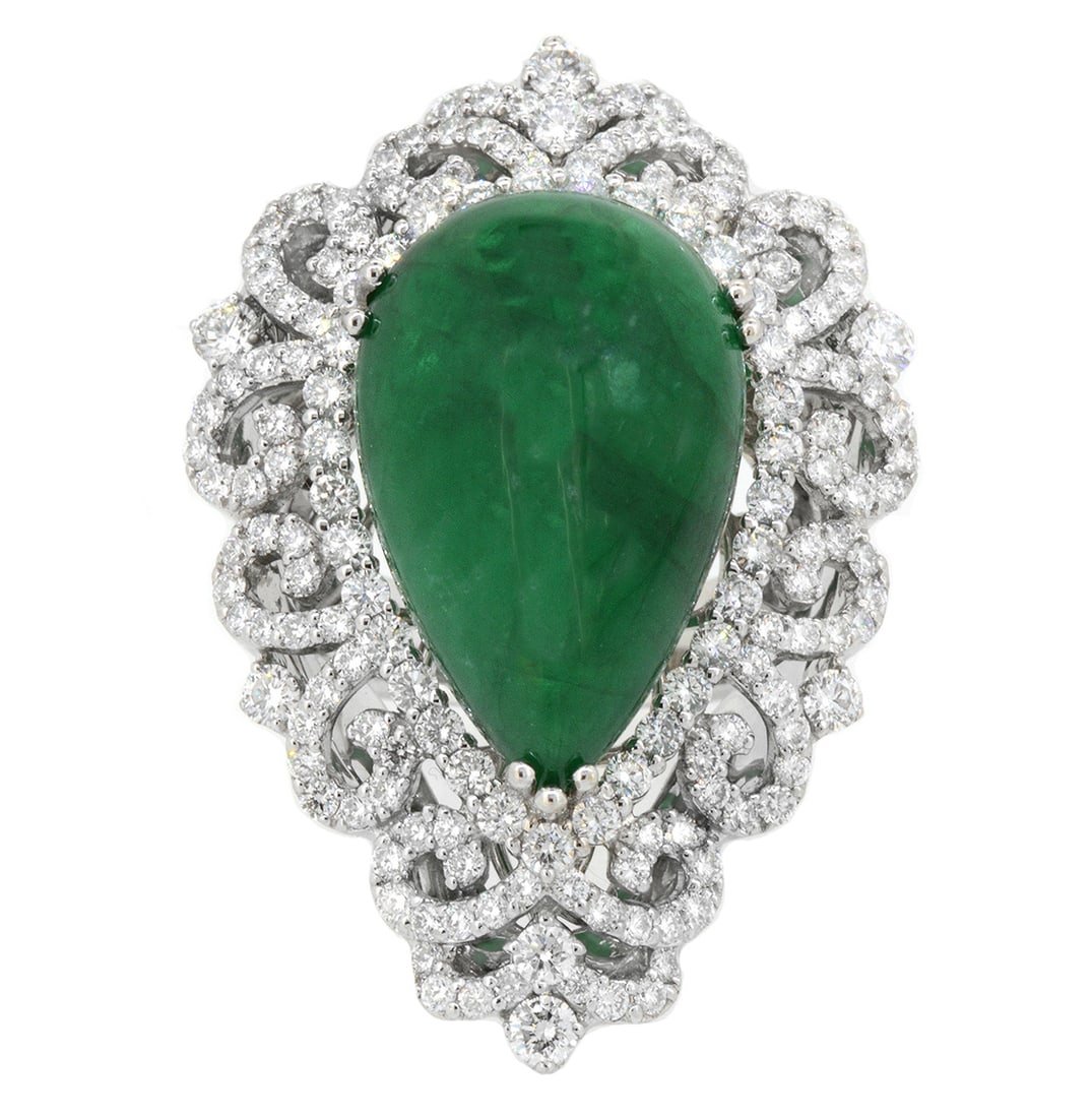 18K White Gold Ladies Ring with 16.31ct Green Emerald and 2.45ct tw Diamonds: Retail: $21,500.00 ****** 18K White Gold Ladies Ring with 16.31ct Green Emerald and 2.45ct tw Diamonds ****** Size: 6.5 / Metal: 18K White Gold / Total Item Weight: 18.7 Grams / Country Made: United S
