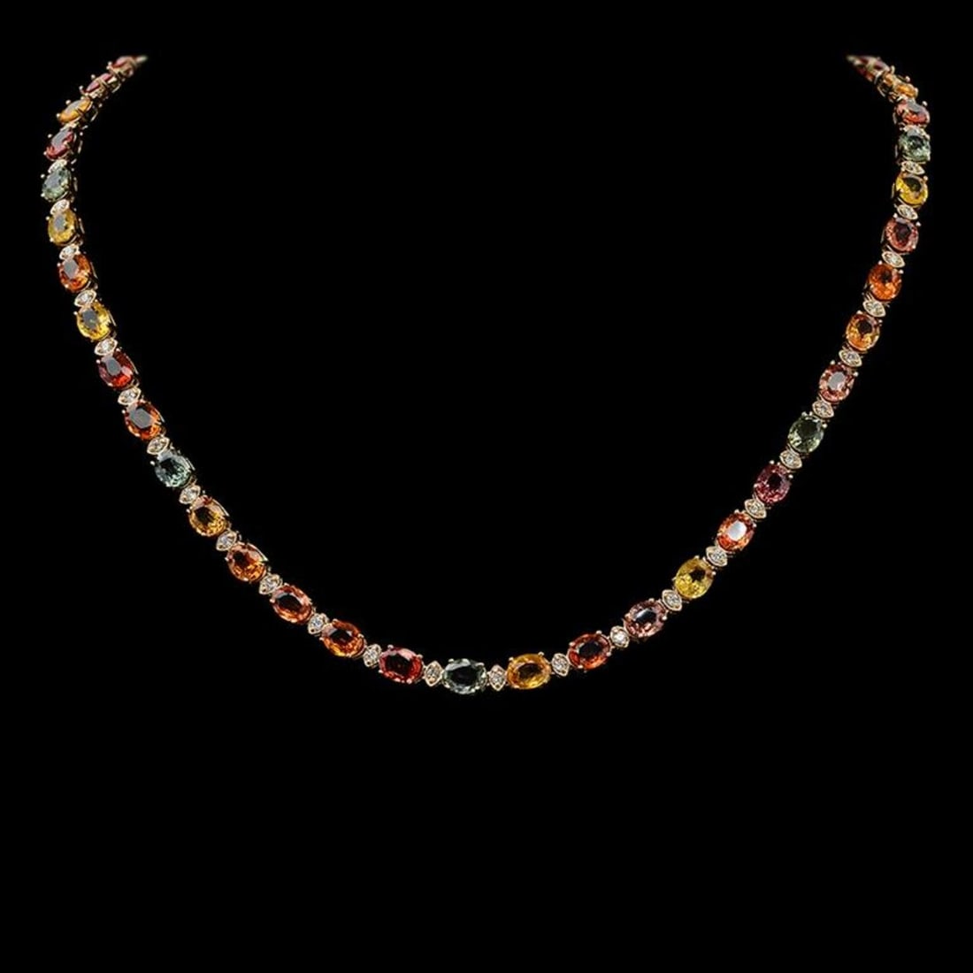 14K Gold 35.09ct Multi Color Sapphire 1.48ct Diamond Necklace: Retail: $24,600.00 ****** 14K Gold 35.09ct Multi Color Sapphire 1.48ct Diamond Necklace ****** Metal: 14K Solid Yellow Gold / Total Item Weight: 24.7 grams / Country Made: United States / / Main Stone