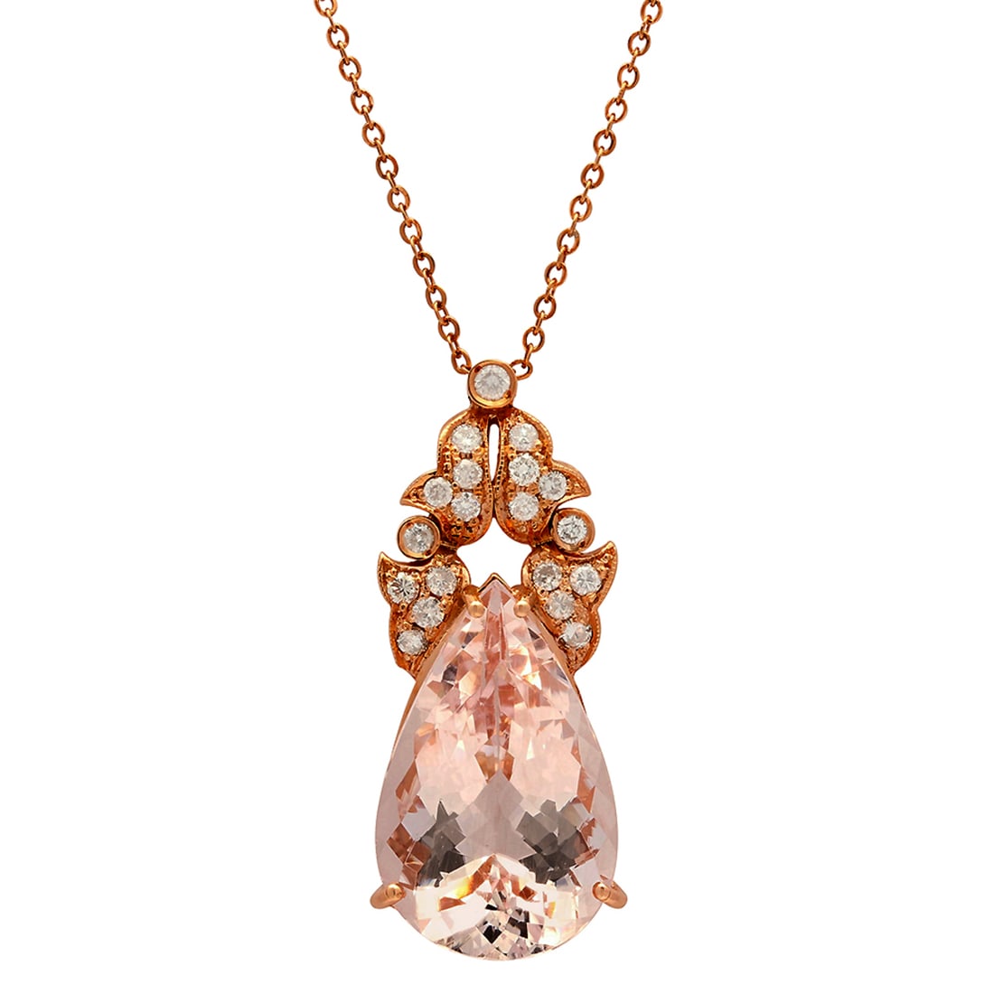 14k Rose Gold 22.12ct Morganite 0.82ct Diamond Pendant: Retail: $12,265.00 ****** 14k Rose Gold 22.12ct Morganite 0.82ct Diamond Pendant ****** Metal: 14K Rose Gold / Total Item Weight: 10.40 grams / Country Made: United States / / Main Stone: Morganite /
