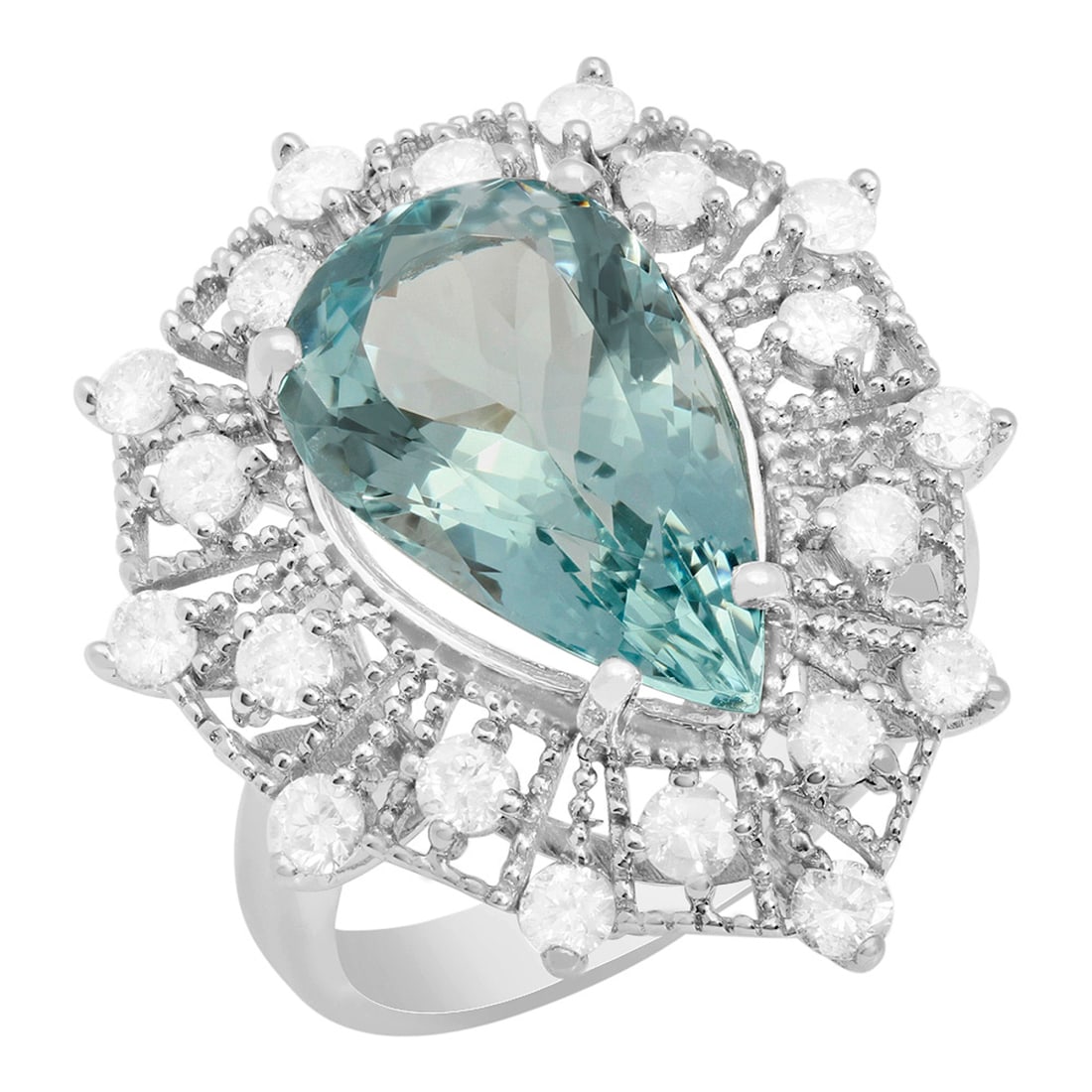 14k White Gold 5.73ct Aquamarine 1.05ct Diamond Ring: Retail: $13,150.00 ****** 14k White Gold 5.73ct Aquamarine 1.05ct Diamond Ring ****** Metal: 14K White Gold / Total Item Weight: 7.20 grams / Country Made: United States / / Main Stone: Aquamarine /