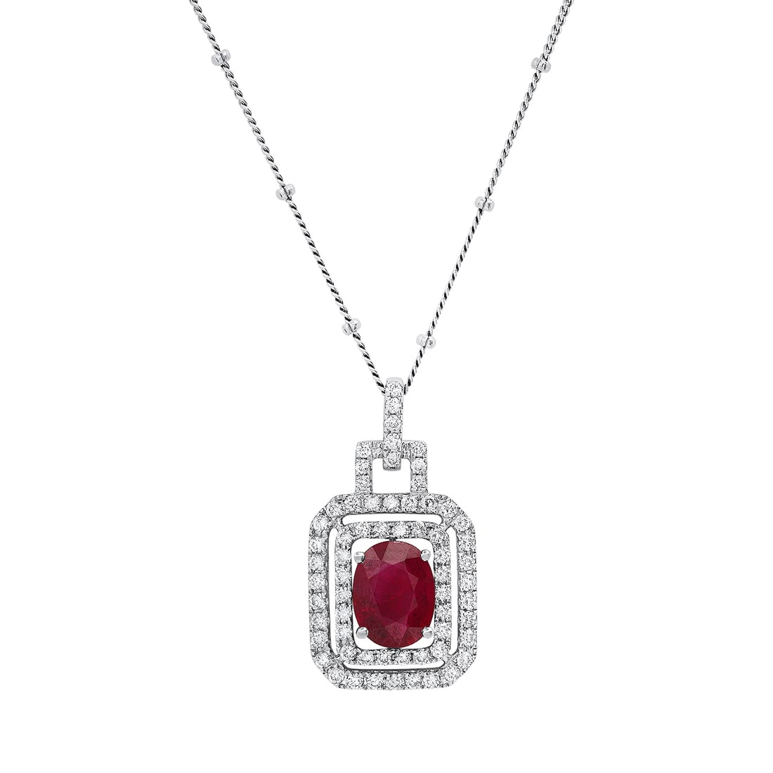 18K White Gold Setting with 1.23ct Ruby and 0.55ct Diamond Ladies Pendant: Retail: $3,330.00 ****** 18K White Gold Setting with 1.23ct Ruby and 0.55ct Diamond Ladies Pendant ****** Metal: 18K White Gold / Total Item Weight: 4.6 Grams / Country Made: United States / / Main St