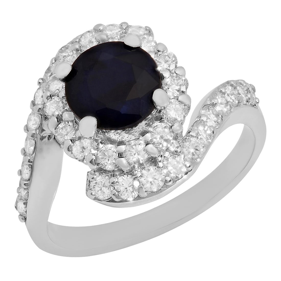 14k White Gold 1.74ct Sapphire 1.09ct Diamond Ring: Retail: $7,110.00 ****** 14k White Gold 1.74ct Sapphire 1.09ct Diamond Ring ****** Metal: 14K White Gold / Total Item Weight: 5.90 grams / Country Made: United States / / Main Stone: Sapphire / Color: