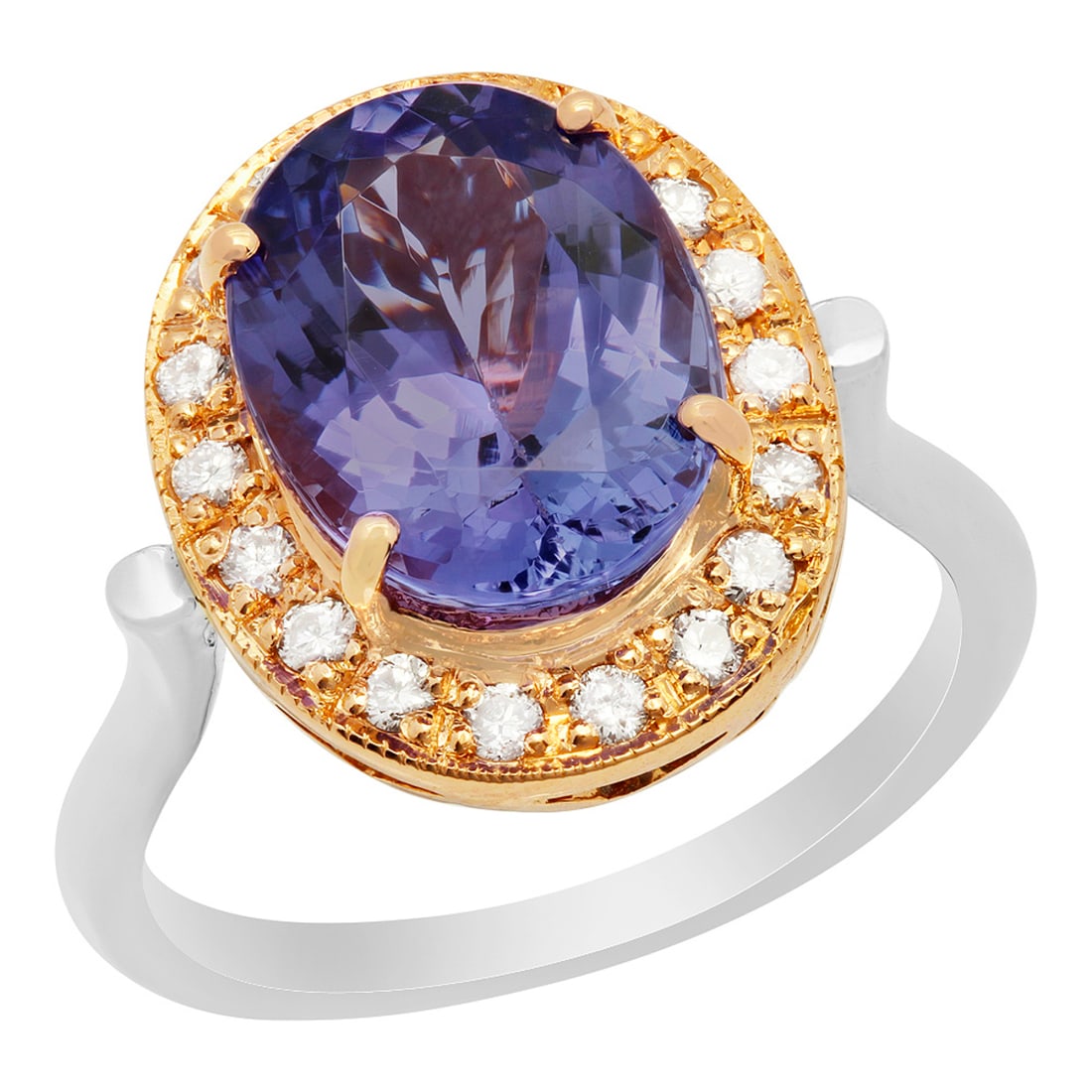 14k Rose & White Gold 5.05ct Tanzanite 0.42ct Diamond Ring: Retail: $9,600.00 ****** 14k Rose & White Gold 5.05ct Tanzanite 0.42ct Diamond Ring ****** Metal: 14K Rose &White Gold / Total Item Weight: 6.60 grams / Country Made: United States / / Main Stone: Tan