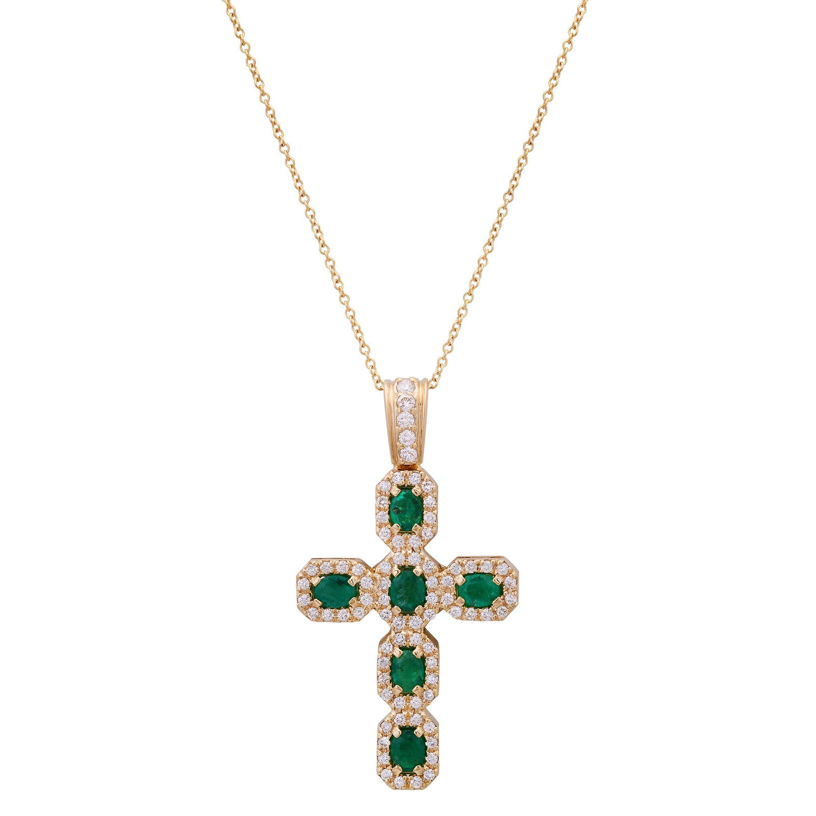 14K Yellow Gold with 1.25ct Emerald and 0.55ct Diamond Cross Pendant: Retail: $4,630.00 ****** 14K Yellow Gold with 1.25ct Emerald and 0.55ct Diamond Cross Pendant ****** Size: 18 / Metal: 14K Yellow Gold / Total Item Weight: 4.7 Grams / Country Made: United States / /