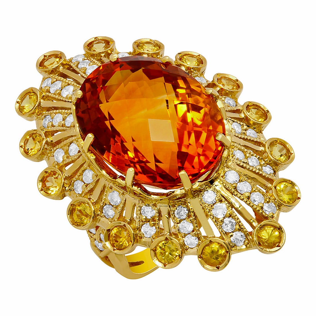 14k Yellow Gold 18.10ct & 0.80ct Citrine 1.13ct Diamond Ring: Retail: $9,990.00 ****** 14k Yellow Gold 18.10ct & 0.80ct Citrine 1.13ct Diamond Ring ****** Metal: 14K Yellow Gold / Total Item Weight: 13.90 grams / Country Made: United States / / Main Stone: Citri