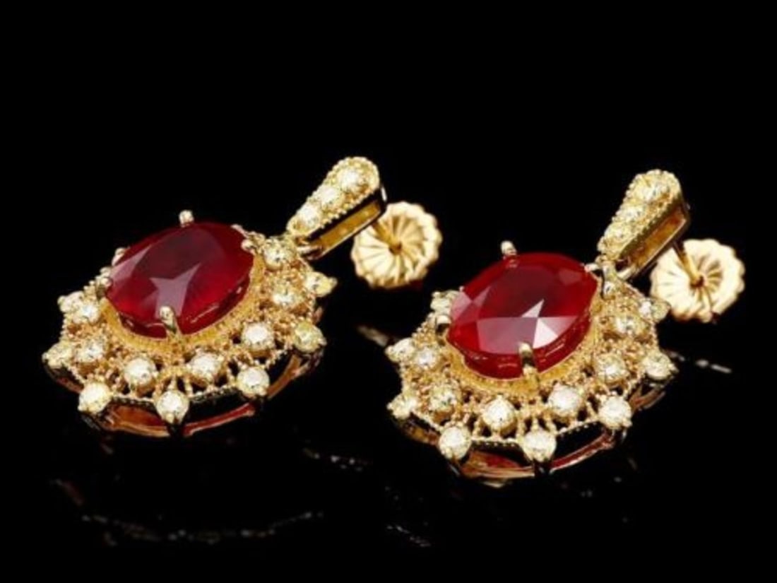14k Gold 11.23ct Ruby 1.97ct Diamond Earrings (1 of 3)
