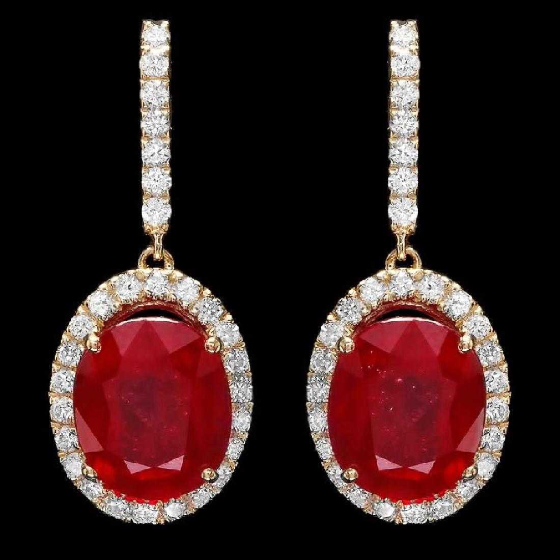 14K Yellow Gold 12.60ct Ruby and 1.00ct Diamond Earrings: Retail: $8,235.00 ****** 14K Yellow Gold 12.60ct Ruby and 1.00ct Diamond Earrings ****** Metal: 14K Yellow Gold / Total Item Weight: 8.0 Grams / Country Made: United States / / Main Stone: Ruby / Colo