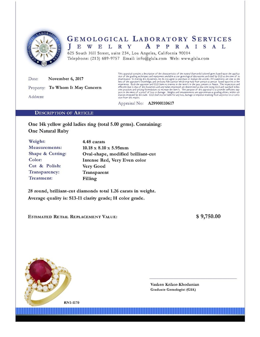 14k Yellow Gold 4.48ct Ruby 1.26ct Diamond Ring - 4