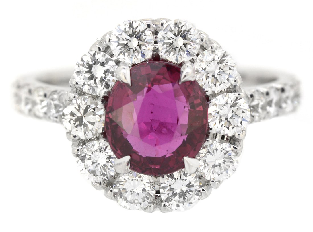 18K White Gold Ladies Ring with 2.07ct Ruby and 1.38ct Diamonds: Retail: $31,000.00 ****** 18K White Gold Ladies Ring with 2.07ct Ruby and 1.38ct Diamonds ****** Size: 6.5 / Metal: 18K White Gold / Total Item Weight: 5.3 Grams / Country Made: United States / /