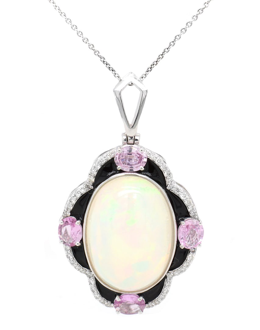 Platinum Ladies Pendant with 9.69ct Opal, 1.42ct Pink Sapphires and 0.28ct tw Adjacent Diamonds: Retail: $13,500.00 ****** Platinum Ladies Pendant with 9.69ct Opal, 1.42ct Pink Sapphires and 0.28ct tw Adjacent Diamonds ****** Metal: Platinum / Total Item Weight: 11.7 Grams / Country Made: United