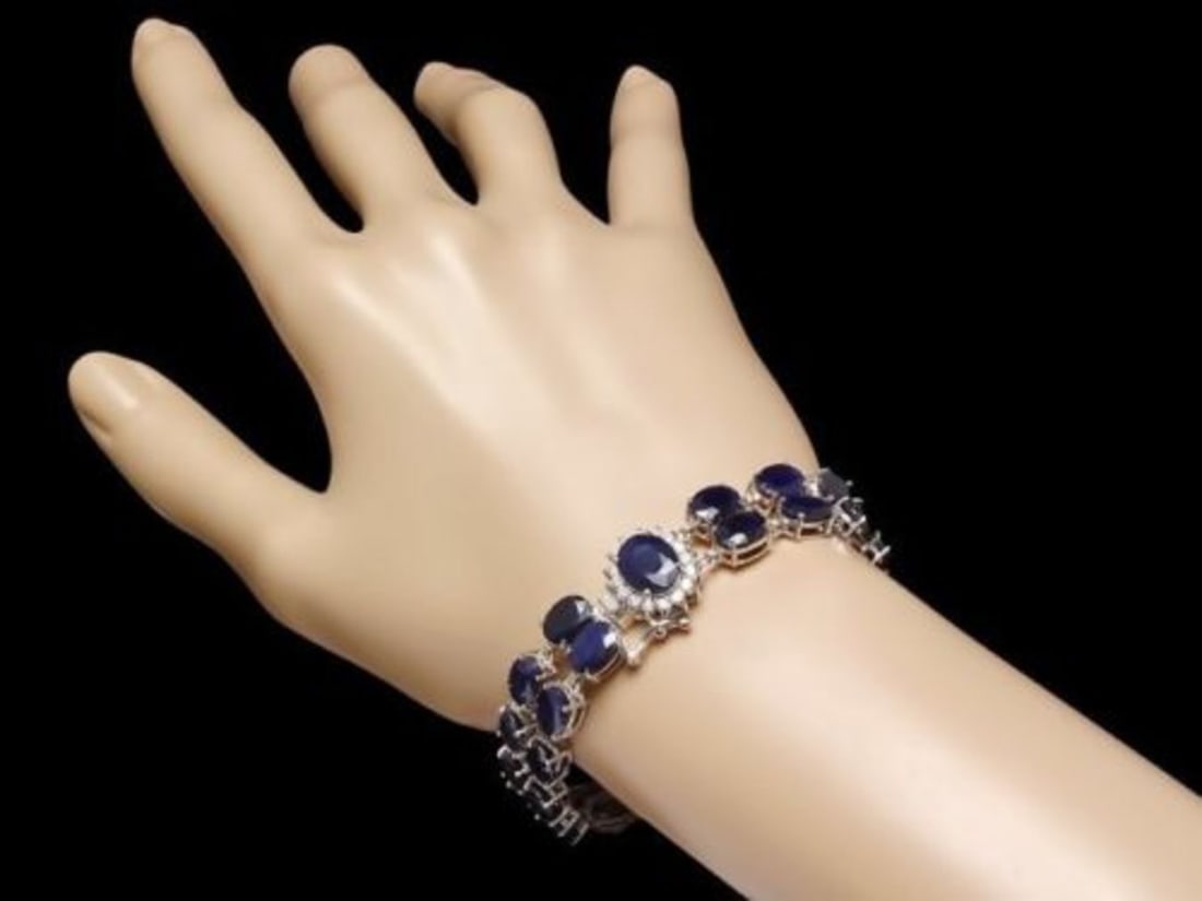 14K Gold 53.81ct Sapphire 0.59ct Diamond Bracelet - 4