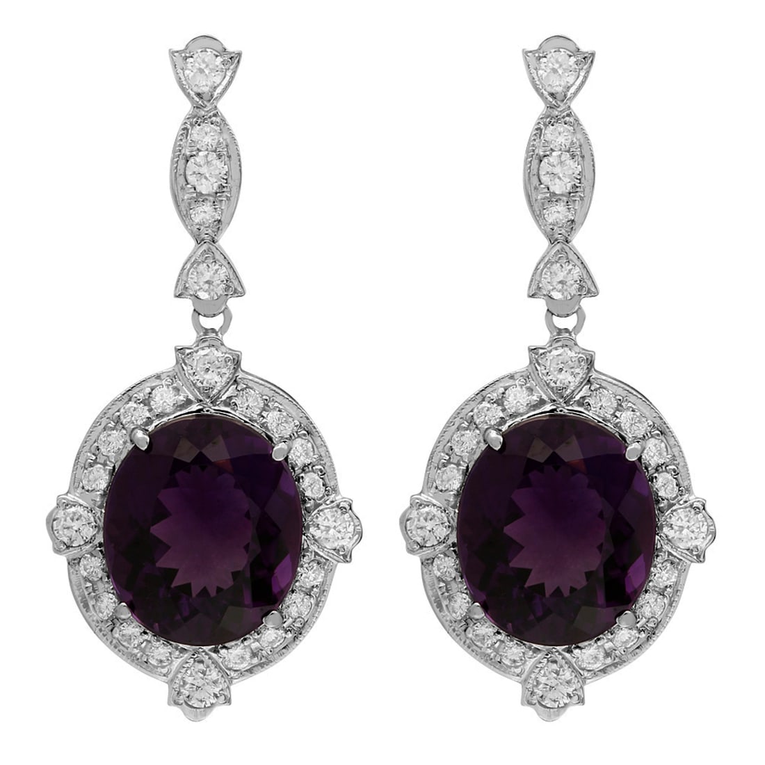 14k White Gold 16.53ct Amethyst 1.83ct Diamond Earrings: Retail: $7,390.00 ****** 14k White Gold 16.53ct Amethyst 1.83ct Diamond Earrings ****** Metal: 14K White Gold / Total Item Weight: 11.90 grams / Country Made: United States / / Main Stone: Amethyst /