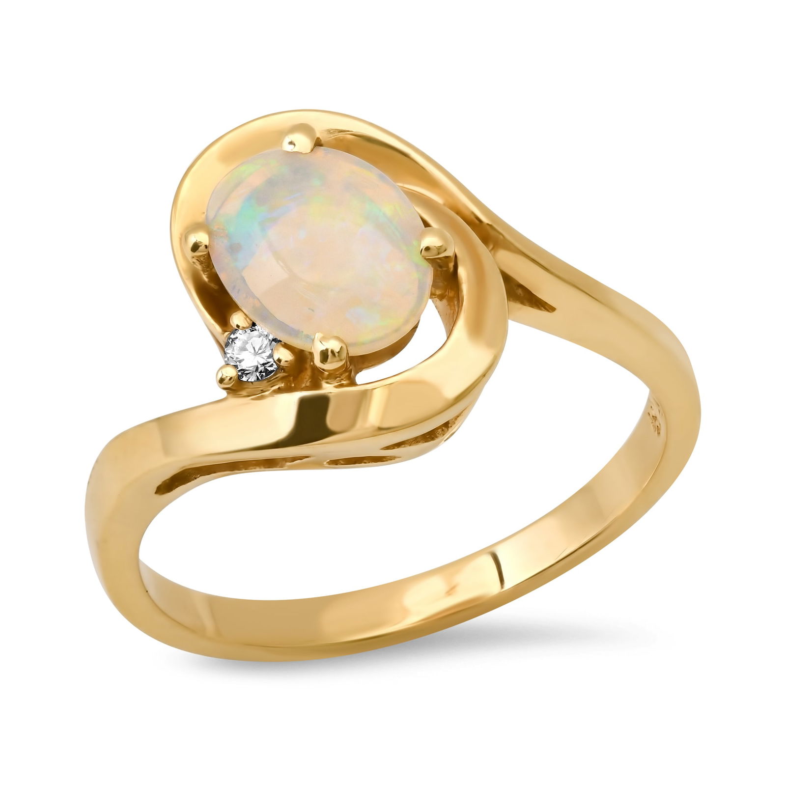 14K Yellow Gold Setting with 1.42ct Opal and 0.02ct Diamond Ladies Ring: Retail: $2,150.00 ****** 14K Yellow Gold Setting with 1.42ct Opal and 0.02ct Diamond Ladies Ring ****** Size: 6.5 / Metal: 14K Yellow Gold / Total Item Weight: 3.3 Grams / Country Made: United States
