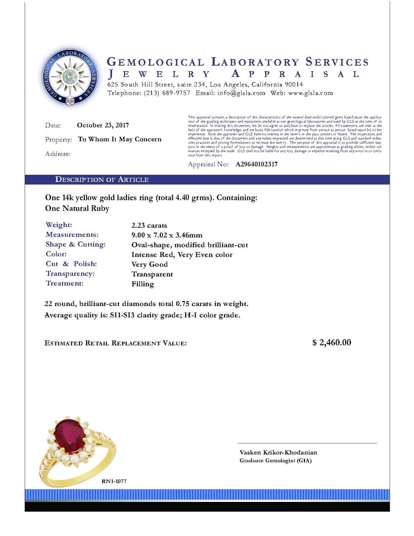 14k Yellow Gold 2.23ct Ruby 0.75ct Diamond Ring - 4