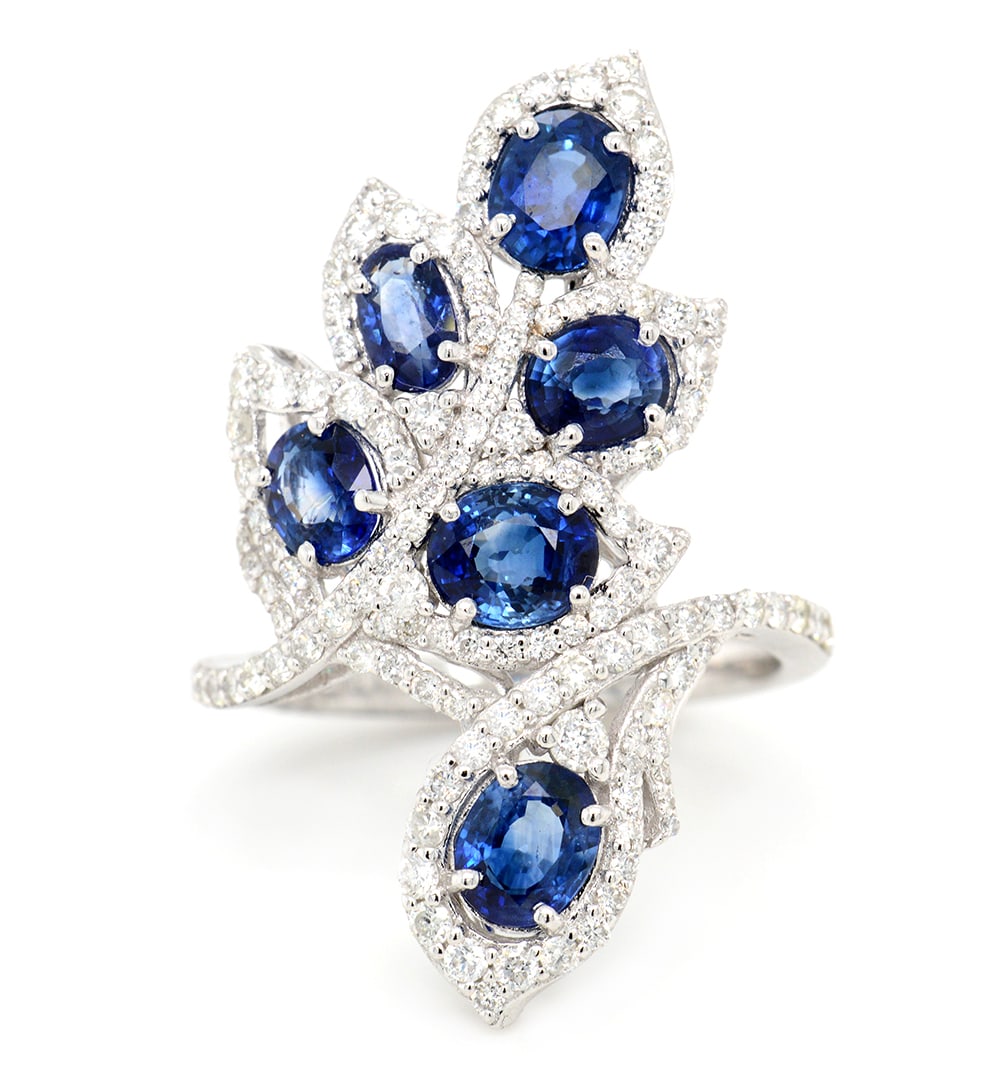 14K White Gold Ladies Ring with 3.31ct tw Sapphire and 1.01ct tw Adjacent Diamonds: Retail: $14,000.00 ****** 14K White Gold Ladies Ring with 3.31ct tw Sapphire and 1.01ct tw Adjacent Diamonds ****** Size: 6.5 / Metal: 14K White Gold / Total Item Weight: 4.0 Grams / Country Made: Uni