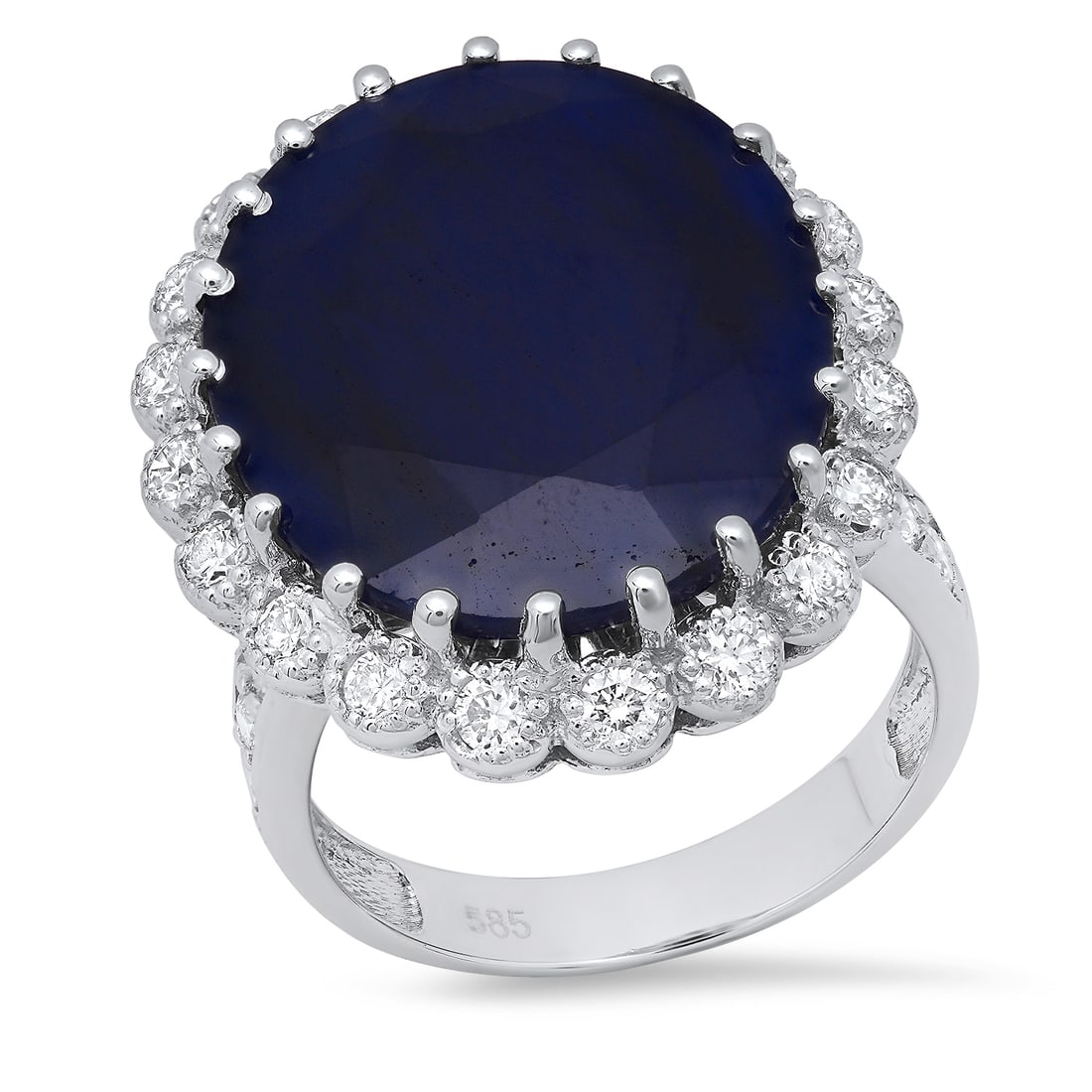 14K White Gold Setting with 18.40ct Sapphire and 1.2ct Diamond Ladies Ring: Retail: $12,600.00 ****** 14K White Gold Setting with 18.40ct Sapphire and 1.2ct Diamond Ladies Ring ****** Size: 7(we offer free resizing to winning bidders) / Metal: 14K White Gold / Total Item Weig
