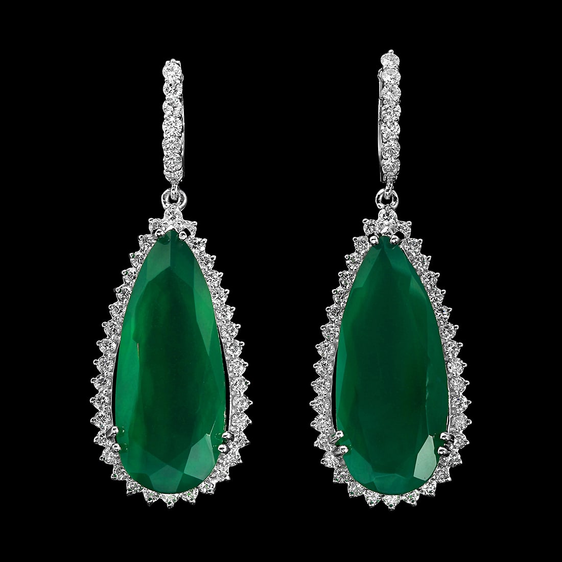 14K Gold 25.43ct Chrome Chalcedony 2.89ct Diamond Earrings: Retail: $37,865.00 ****** 14K Gold 25.43ct Chrome Chalcedony 2.89ct Diamond Earrings ****** Metal: 14K White Gold / Total Item Weight: 20.0 Grams / Country Made: United States / / Main Stone: Chalcedo