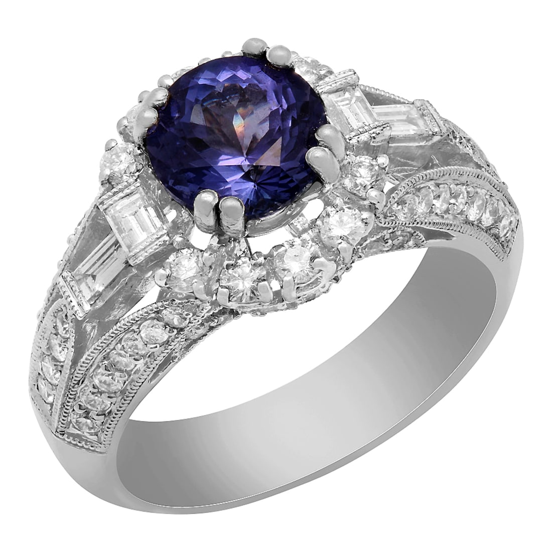 14k White Gold 1.80ct Tanzanite 0.95ct Diamond Ring: Retail: $9,325.00 ****** 14k White Gold 1.80ct Tanzanite 0.95ct Diamond Ring ****** Metal: 14K White Gold / Total Item Weight: 8.62 grams / Country Made: United States / / Main Stone: Tanzanite / Colo