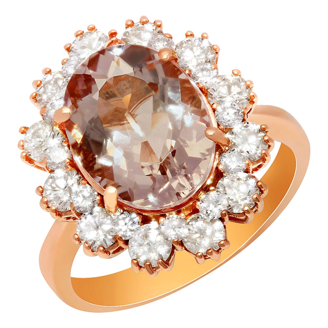 14k Rose Gold 3.54ct Morganite 1.43ct Diamond Ring: Retail: $7,760.00 ****** 14k Rose Gold 3.54ct Morganite 1.43ct Diamond Ring ****** Metal: 14K Rose Gold / Total Item Weight: 5.50 grams / Country Made: United States / / Main Stone: Morganite / Color: