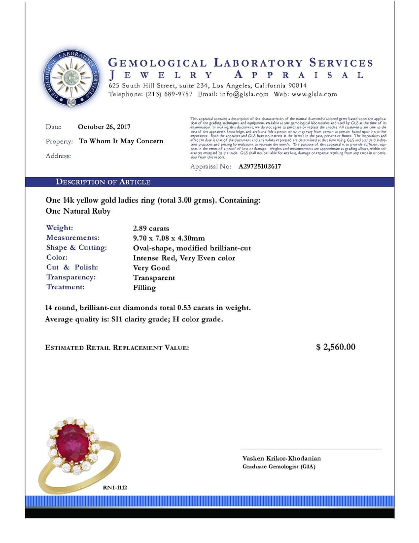 14k Yellow Gold 2.89ct Ruby 0.53ct Diamond Ring - 4