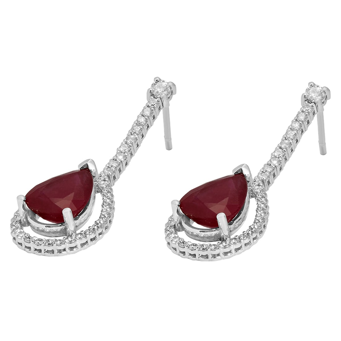 14k White Gold 6.41ct Ruby 0.89ct Diamond Earrings - 2
