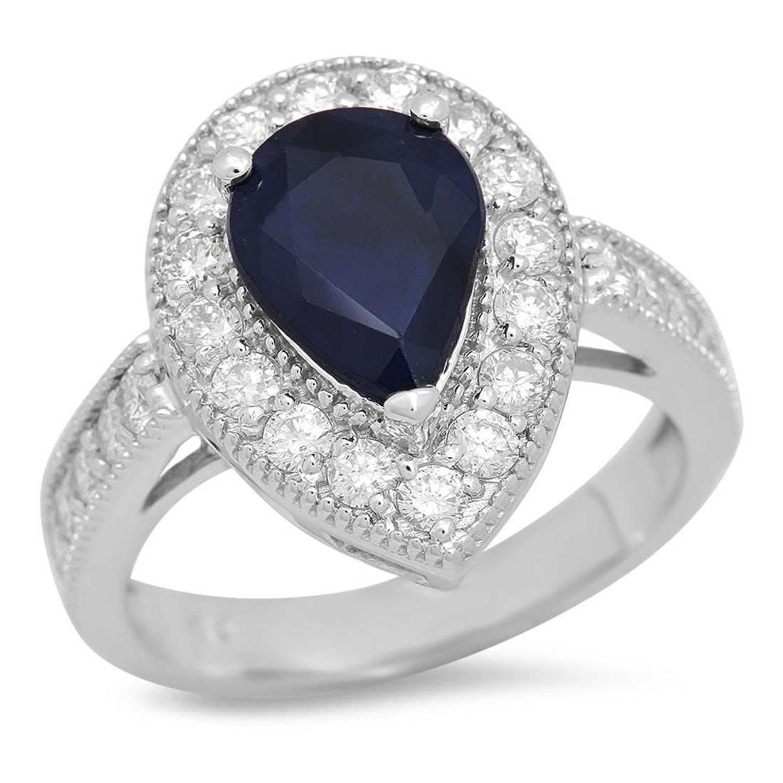 14K White Gold 2.31ct Sapphire and 1.07ct Diamond Ring (1 of 5)