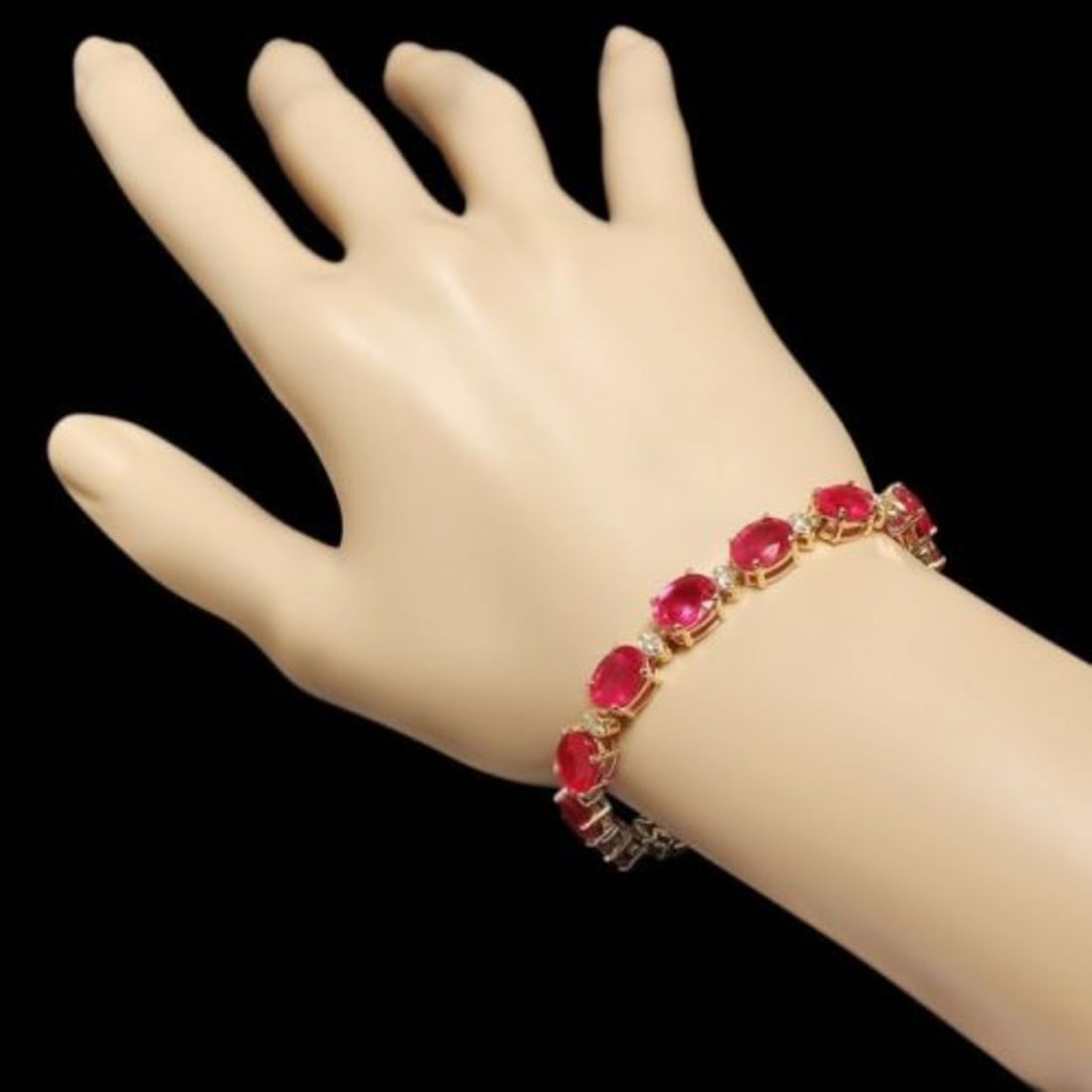 14k Gold 35.17ct Ruby 1.12ct Diamond Bracelet - 4