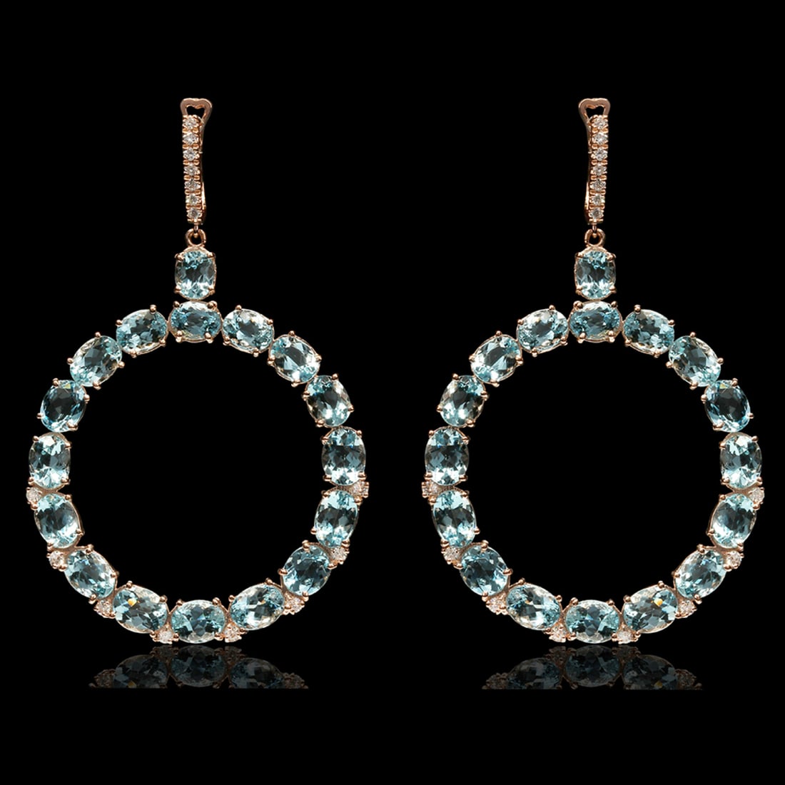 14k Rose Gold 32.14ct Aquamarine 0.80ct Diamond Earrings: Retail: $21,526.00 ****** 14k Rose Gold 32.14ct Aquamarine 0.80ct Diamond Earrings ****** Metal: 14K Rose Gold / Total Item Weight: 19.2 grams / Country Made: United States / / Main Stone: Aquamarine