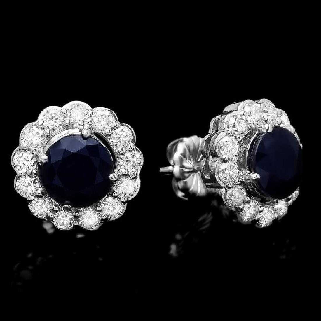 14K White Gold 3.56ct Sapphire and 1.58ct Diamond Earrings (1 of 3)