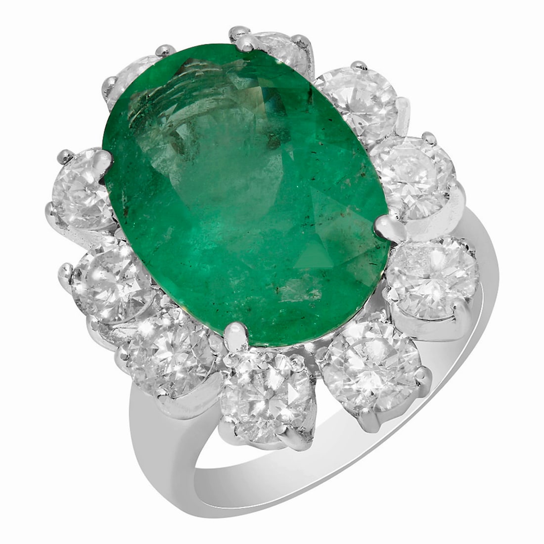14k White Gold 8.99ct Emerald 3.89ct Diamond Ring: Retail: $15,490.00 ****** 14k White Gold 8.99ct Emerald 3.89ct Diamond Ring ****** Metal: 14K White Gold / Total Item Weight: 12.90 grams / Country Made: United States / / Main Stone: Emerald /