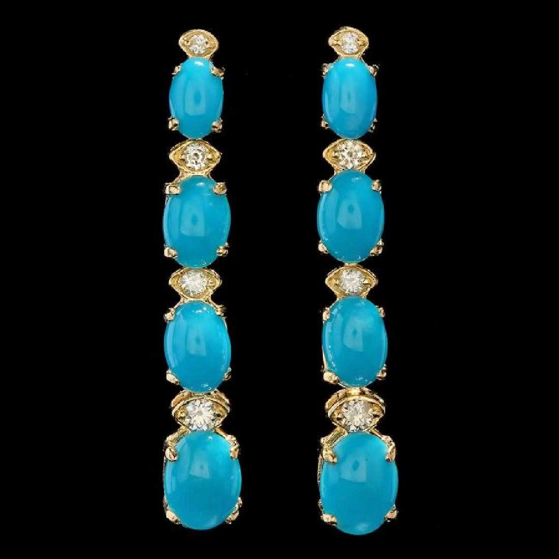 14K Yellow Gold 5.35ct Turquoise and 0.37ct Diamond Earrings (1 of 4)