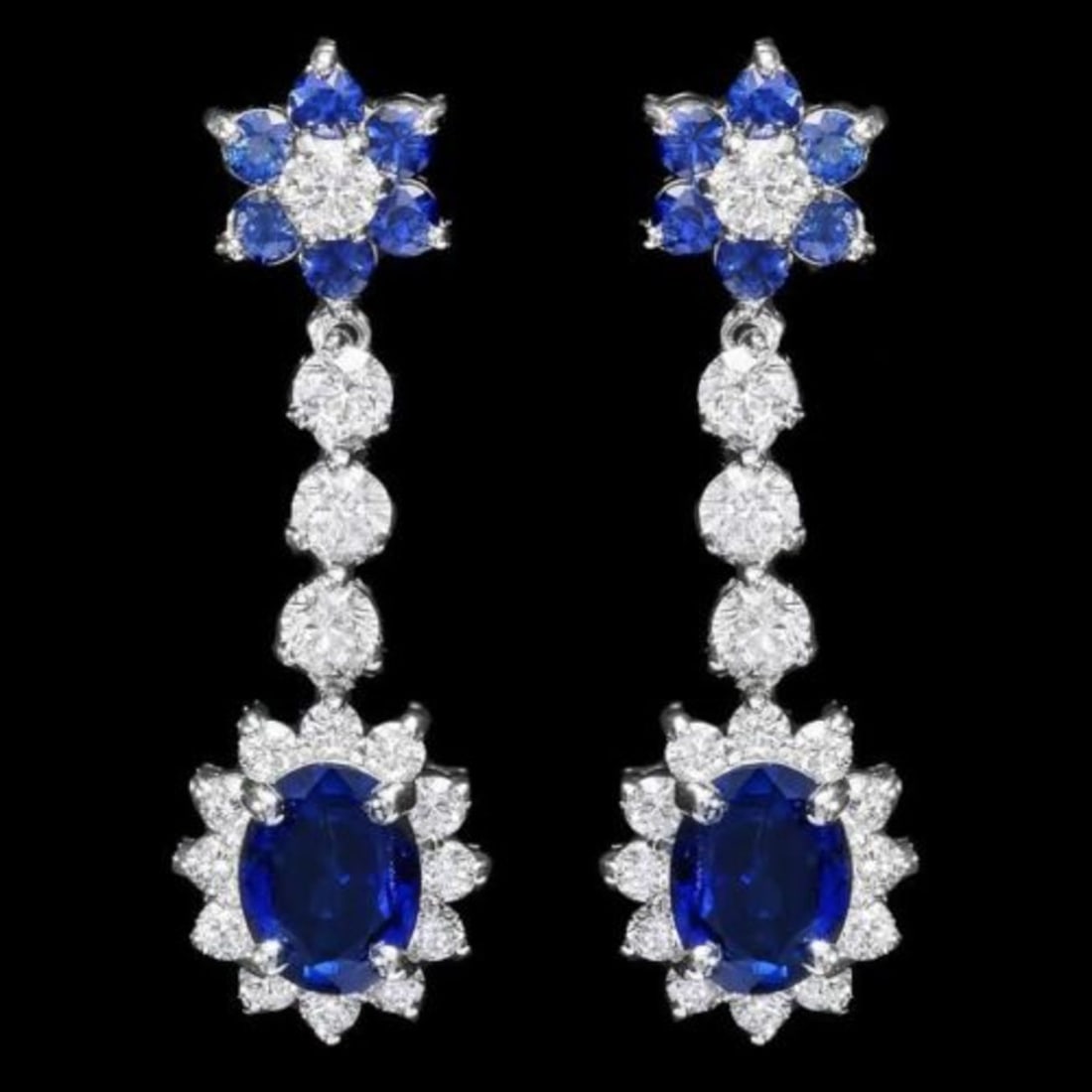 14K Gold 4.08ct Sapphire 2.02ct Diamond Earrings: Retail: $9,768.00 ****** 14K Gold 4.08ct Sapphire 2.02ct Diamond Earrings ****** Metal: 14K White Gold / Total Item Weight: 5.0 Grams / Country Made: United States / / Main Stone: Sapphire / Color: Bl
