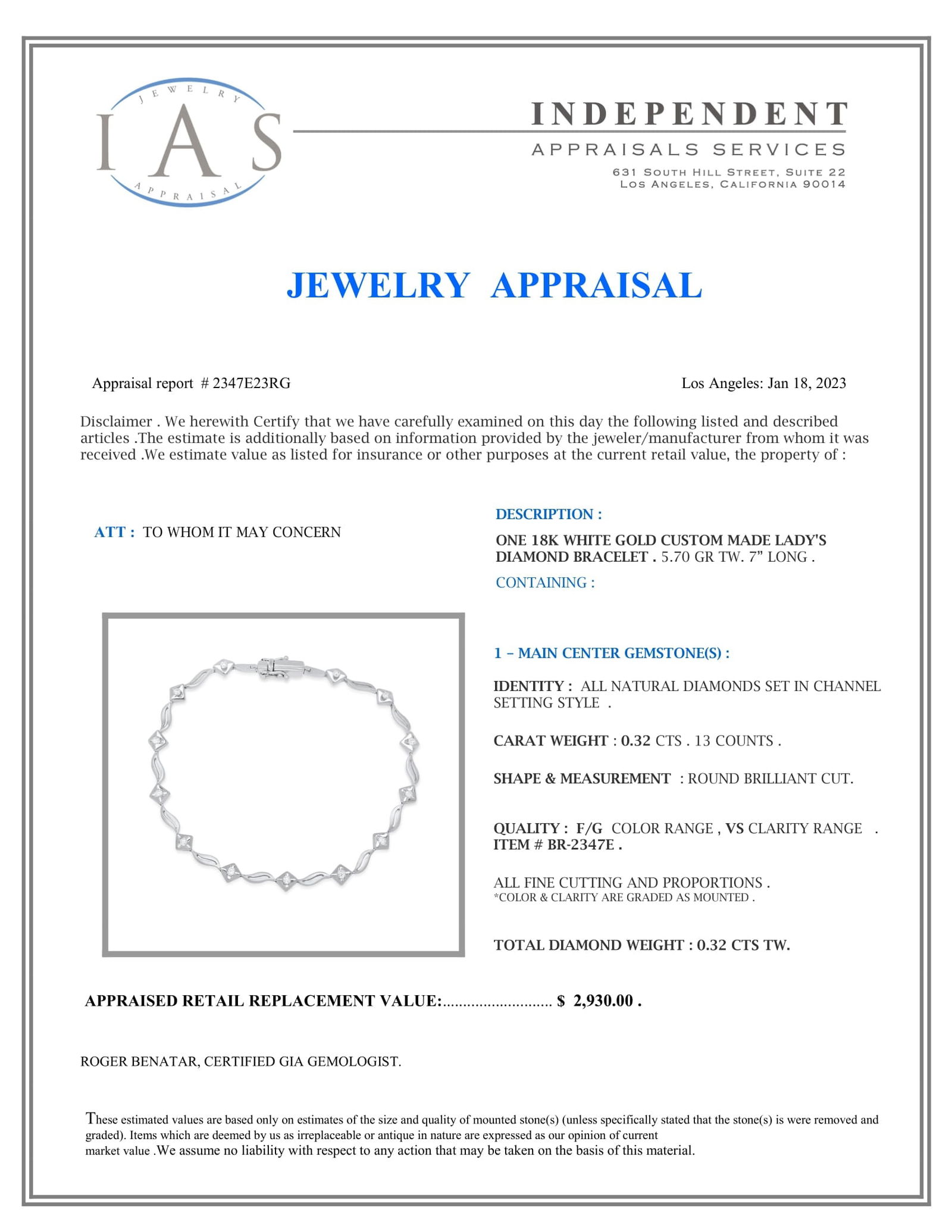 18K White Gold Setting with 0.32ct Diamond Bracelet - 4