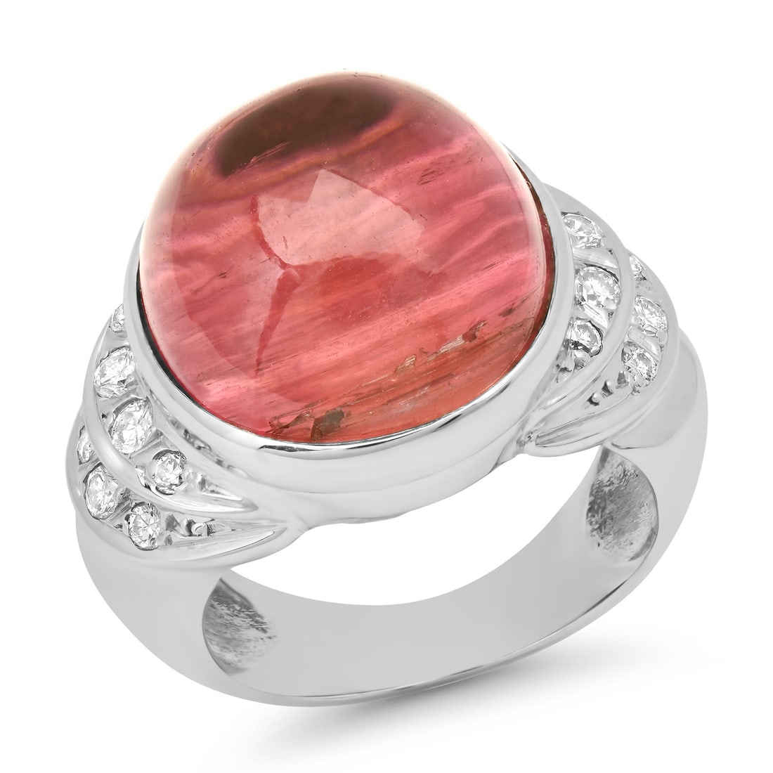 18K White Gold Setting with 15ct Pink Tourmaline and 0.60ct Diamond Ladies Ring: Retail: $12,470.00 ****** 18K White Gold Setting with 15ct Pink Tourmaline and 0.60ct Diamond Ladies Ring ****** Size: 5.5 (we offer free resizing to winning bidders) / Metal: 18K White Gold / Total