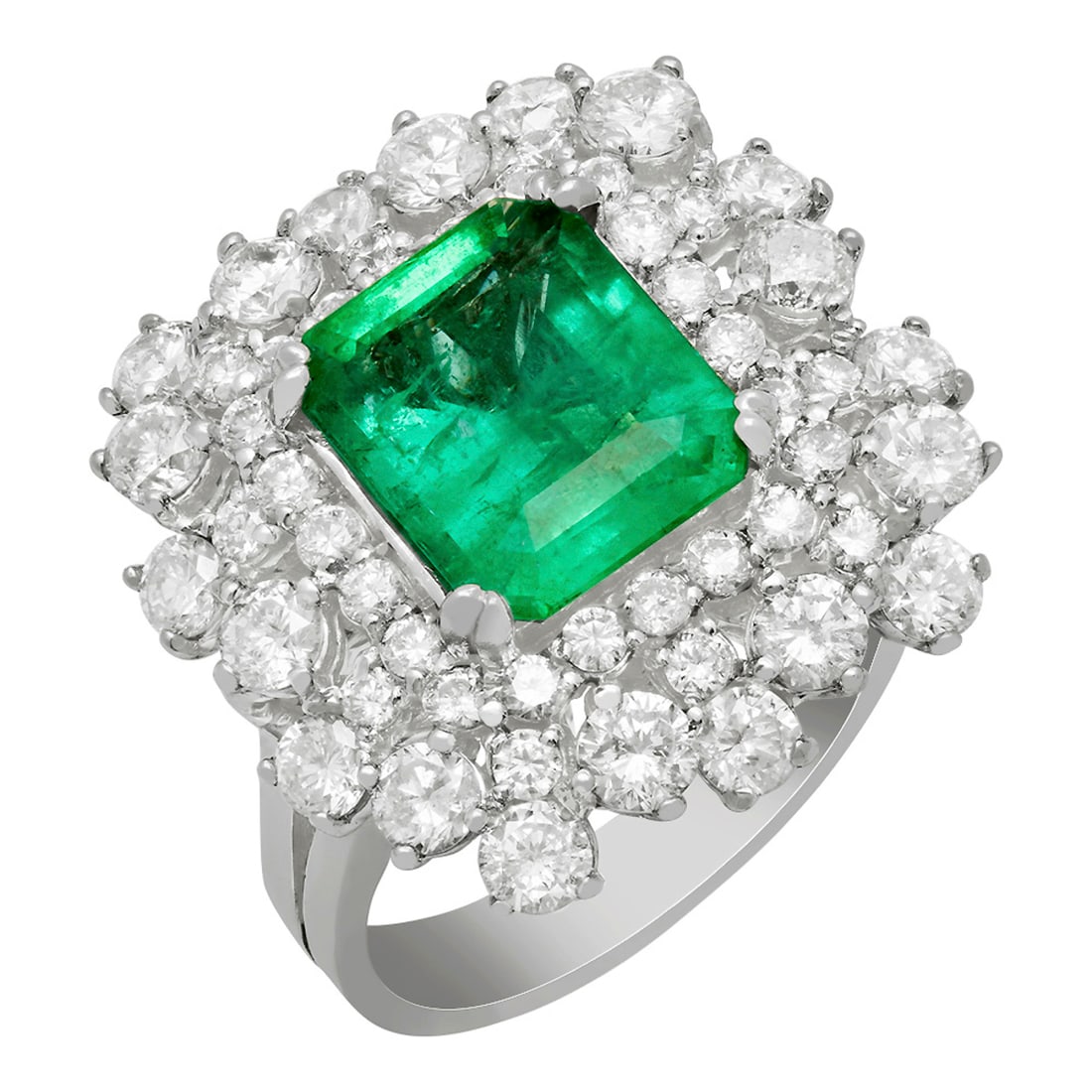 14k White Gold 2.86ct Emerald 2.68ct Diamond Ring: Retail: $18,490.00 ****** 14k White Gold 2.86ct Emerald 2.68ct Diamond Ring ****** Metal: 14K White Gold / Total Item Weight: 10.50 grams / Country Made: United States / / Main Stone: Emerald / Color: