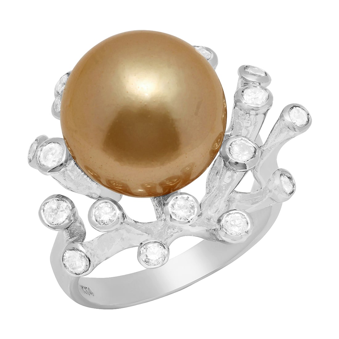 14k White Gold 15mm Pearl 0.41ct Diamond Ring (1 of 4)